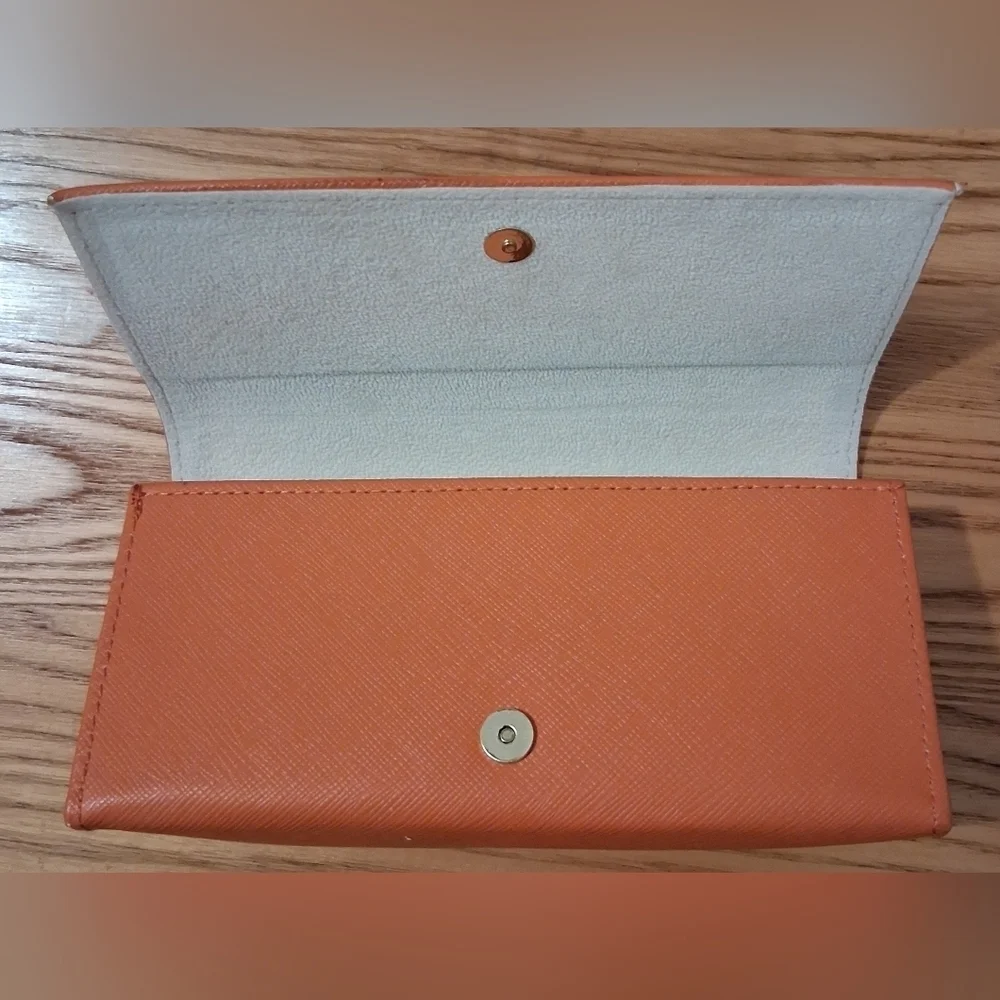 EUC Tory Burch Hard Orange Saffiano Leather & Silk Sleeve Glasses Sunglass Cases